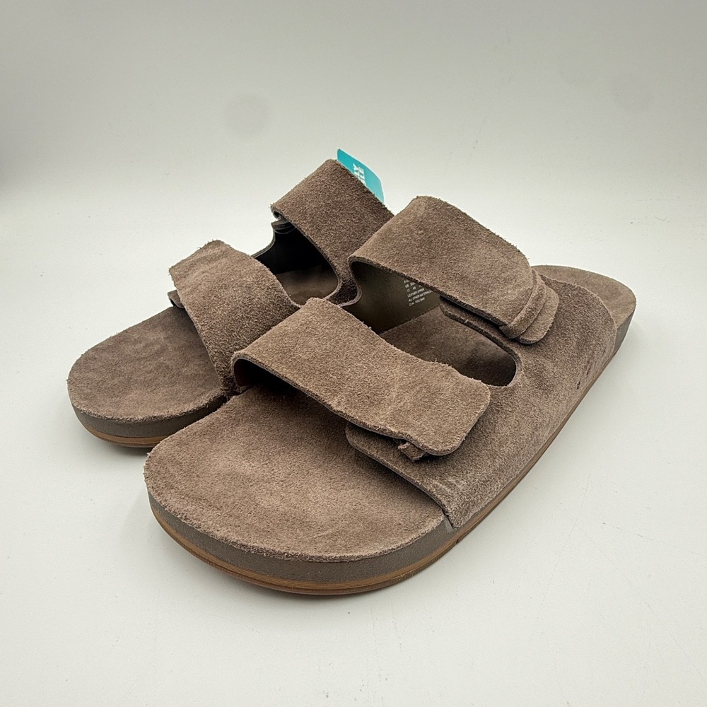 Reef Ojai Two Bar Men's Fossil Suede Slide Sandals Cushion Comfort Size 12 NEW